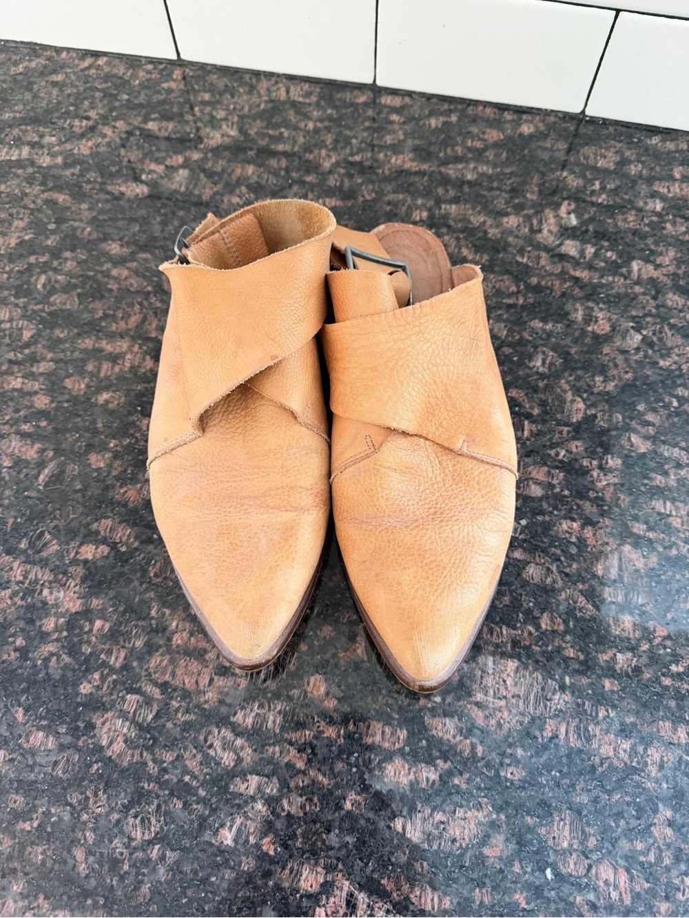 Free People Bryce Buckle Ankle Wrap Tan Leather Boho Mules